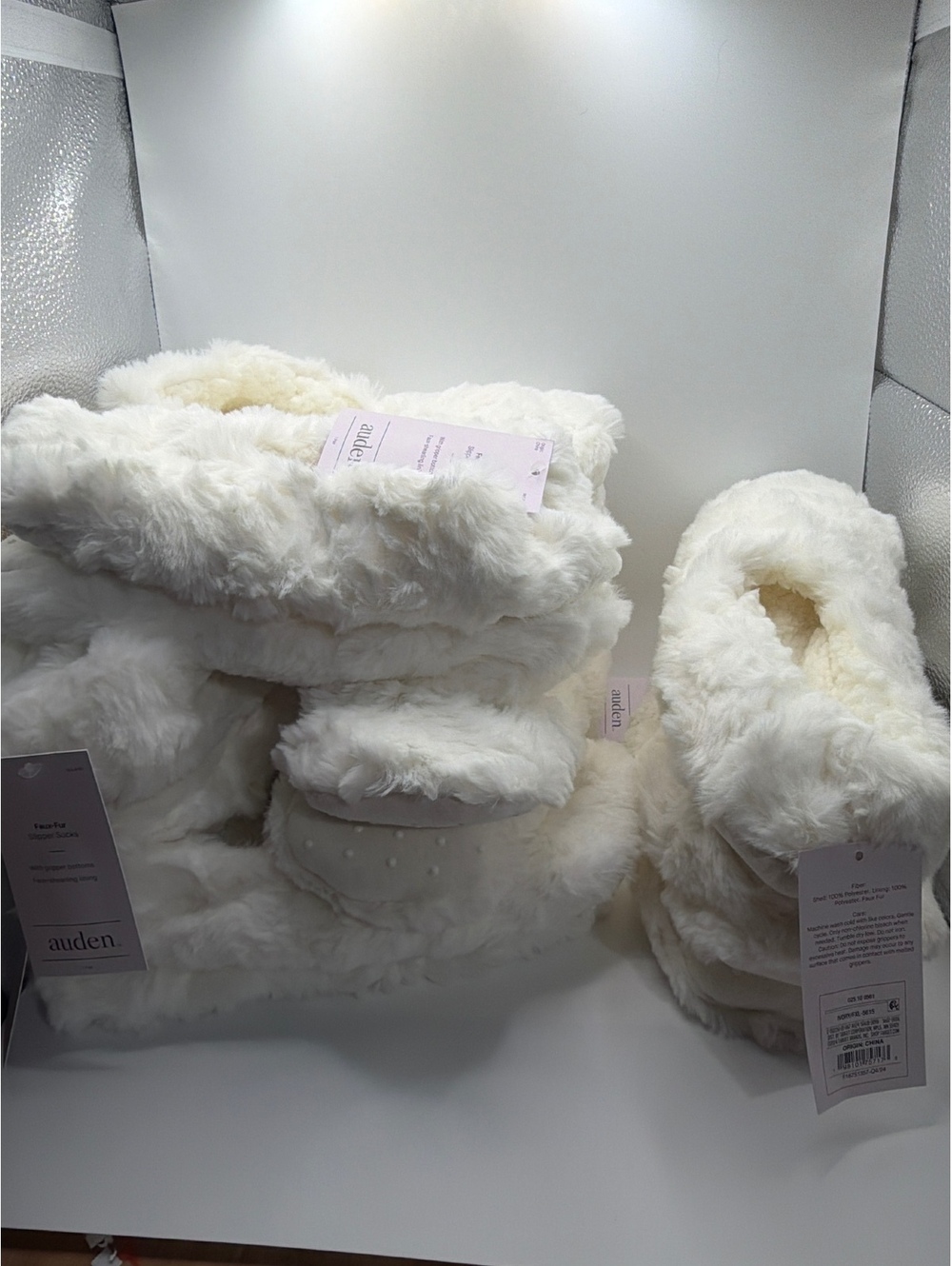 Lot of 8 pairs! Auden Faux-Fur Slipper Socks with Gripper Bottoms NWT!